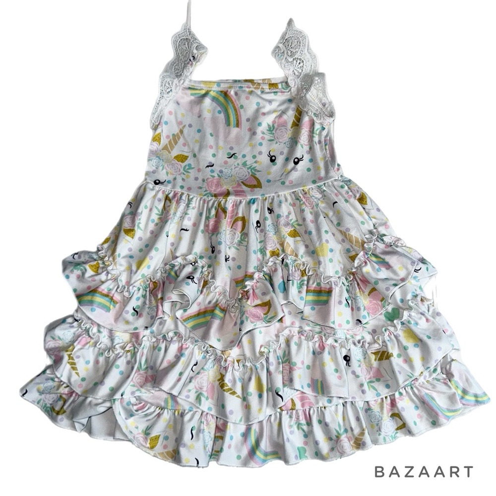 Toddler Ruffle tiered Boutique dress - Adorable unicorn 🦄 print!